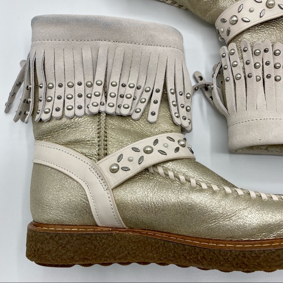 Coach NWOT Roccasin Suede Sherling Fringe Boots - Picture 3 of 7